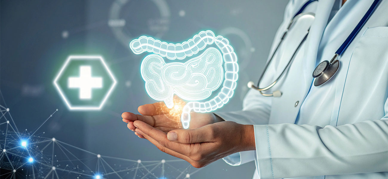 Digestive system illustration presented by a physician