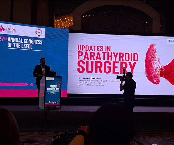 Dr. Joseph Gharios presenting at an endocrine surgery conference