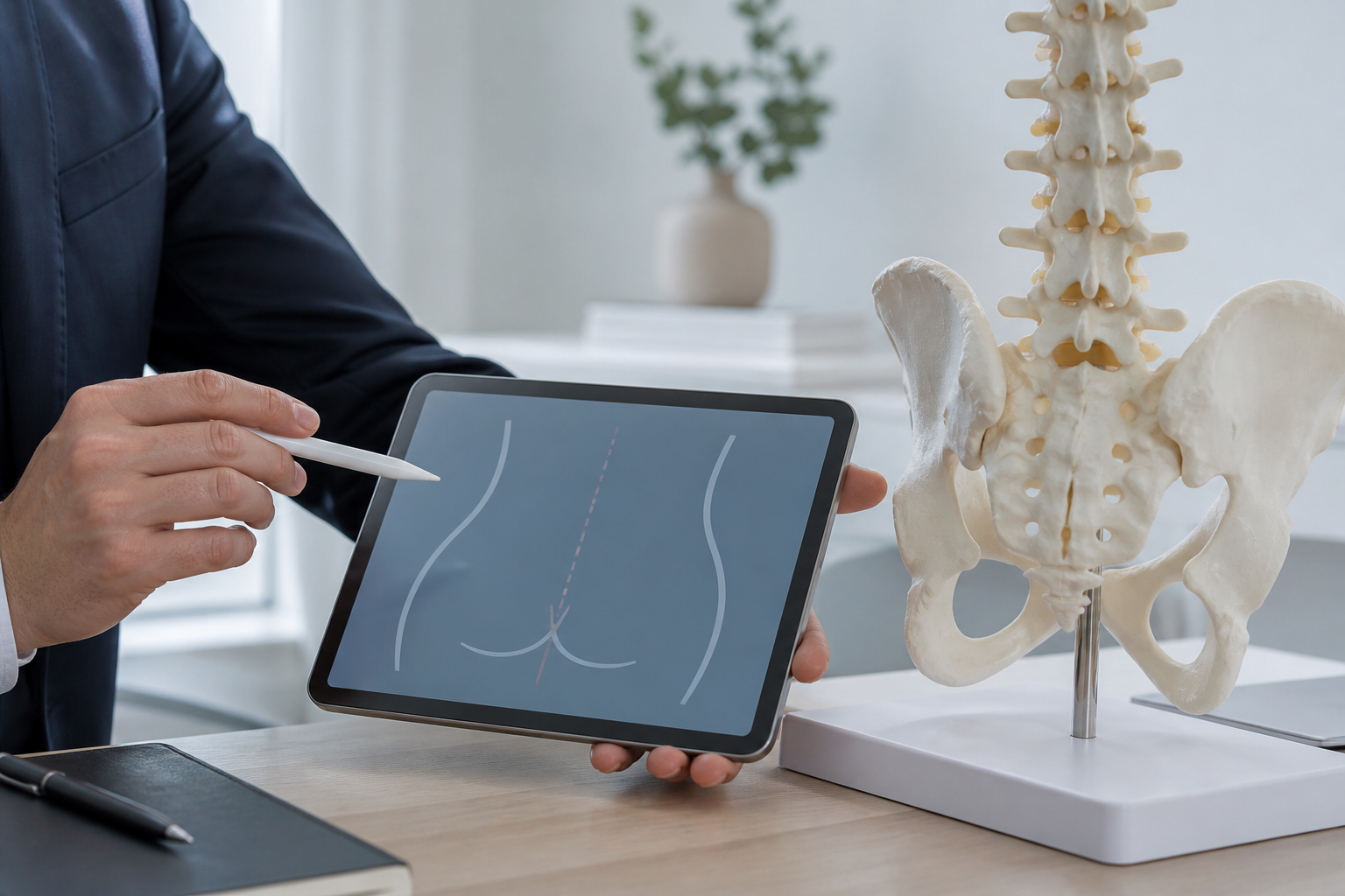 Clinician reviewing the sacral area during a pilonidal cyst consultation